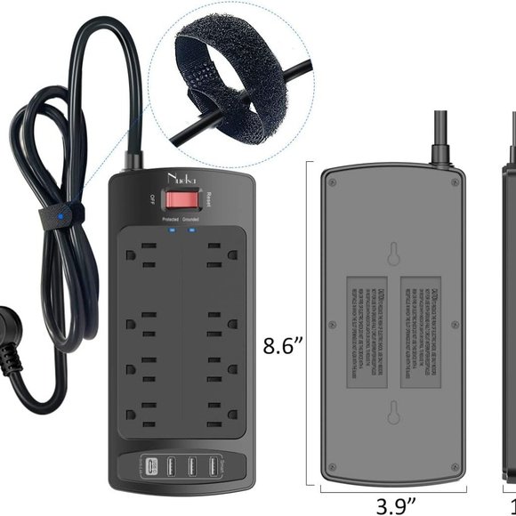 Surge Protector Power Strip - Nuetsa Flat Plug Extension Cord with 8 Outlets - Picture 5 of 7